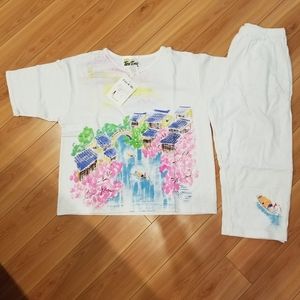 Cherry Blossoms - handpainted tshirt and pant set
